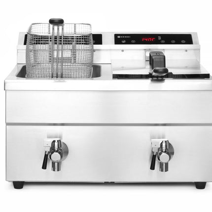 HENDI Induktionsfritteuse - mit Ablasshahn 2 × 8 l – Profi Line – 16 l – 230 V / 7000 W – 577 × 609 × 410 mm – weitere Produktansicht