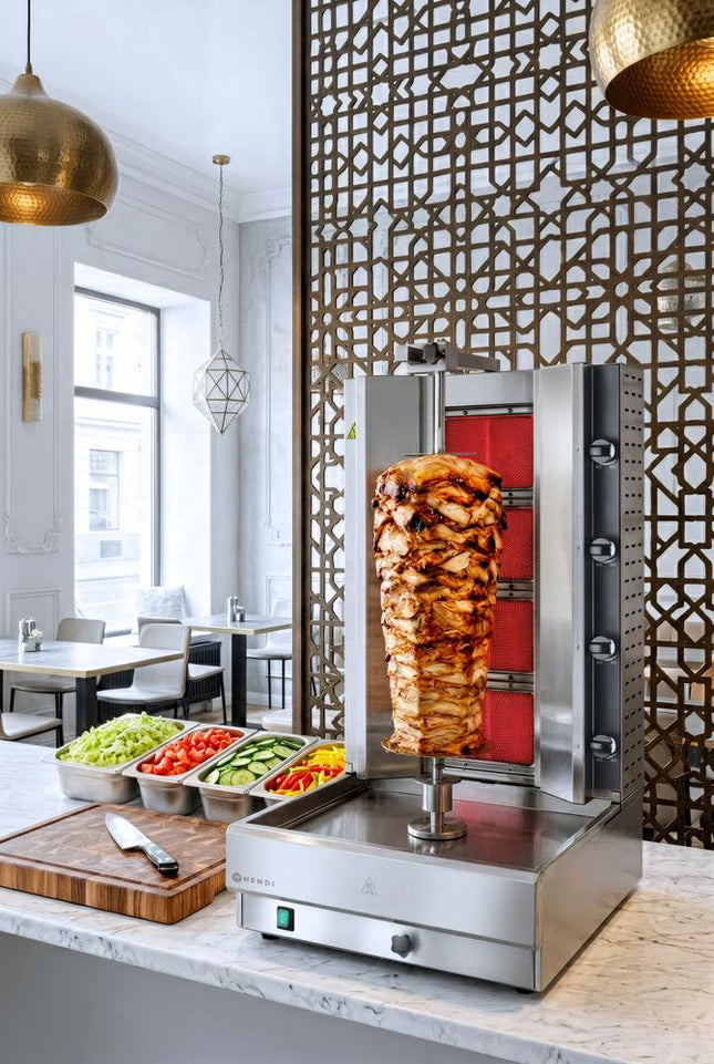 HENDI Kebabgrill –  Gas – 230 V / 13200 W – 13 – 2 kW – 537 × 639 × H 1013 mm  – Produktansicht