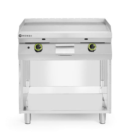 HENDI Gasgrillplatte –  glatt –  mit auf 3 Seiten geschlossenem Unterschrank – Kitchen Line – 10 kW – 800 × 700 × H 900 mm – Produktansicht