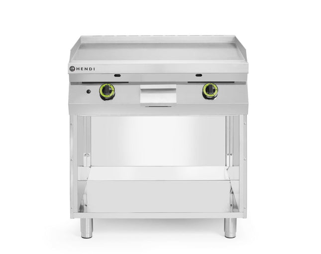 HENDI Gasgrillplatte –  glatt –  mit auf 3 Seiten geschlossenem Unterschrank – Kitchen Line – 10 kW – 800 × 700 × H 900 mm – Produktansicht