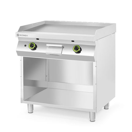 HENDI Gasgrillplatte –  glatt –  mit auf 3 Seiten geschlossenem Unterschrank – Kitchen Line – 10 kW – 800 × 700 × H 900 mm – Weitere Produktansicht
