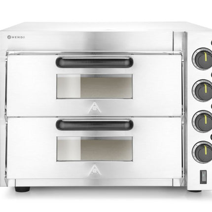 HENDI Doppeldeck-Pizzaofen 3000 W – Silber – 230 V / 3000 W – 580 × 560 × 435 mm – Produktansicht