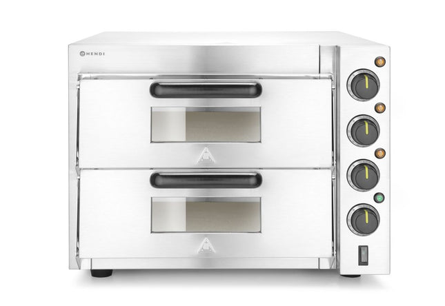 HENDI Doppeldeck-Pizzaofen 3000 W – Silber – 230 V / 3000 W – 580 × 560 × 435 mm – Produktansicht