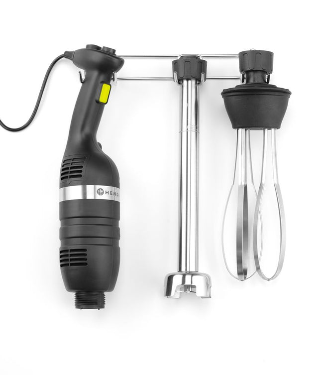 HENDI Set: Stabmixer 350 mit variabler Geschwindigkeit + Schneebesen + Halterung zur Wandmontage – Kitchen Line – Schwarz – 230 V / 350 W – 110 × 324 × 816 mm – Produktansicht