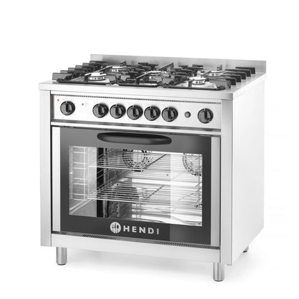 HENDI Gasherd - 5 Kochfelder mit Elektroofen – Kitchen Line – Silber – 230 V / 2900 W – 14.3 kW – 900 × 653 × 900 mm – weitere Produktansicht