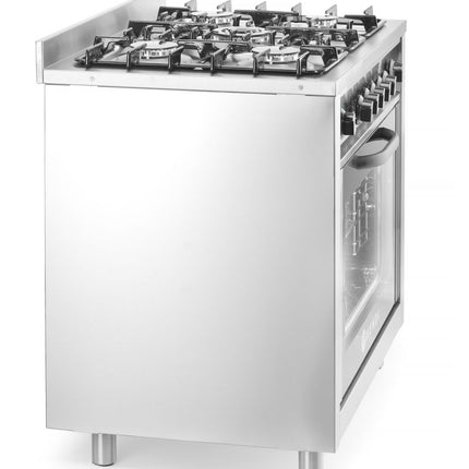 HENDI Gasherd - 5 Kochfelder mit Elektroofen – Kitchen Line – Silber – 230 V / 2900 W – 14.3 kW – 900 × 653 × 900 mm – weitere Produktansicht