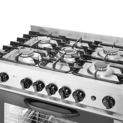 HENDI Gasherd - 5 Kochfelder mit Elektroofen – Kitchen Line – Silber – 230 V / 2900 W – 14.3 kW – 900 × 653 × 900 mm – weitere Produktansicht