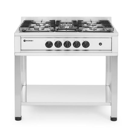 HENDI Gasherd - 5 Kochfelder – offener Unterbau – Kitchen Line – 14.3 kW – 900 × 640 × 910 mm – Produktansicht