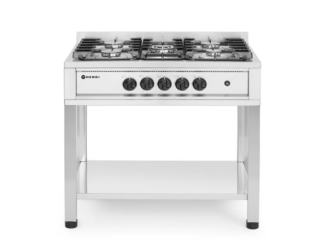 HENDI Gasherd - 5 Kochfelder – offener Unterbau – Kitchen Line – 14.3 kW – 900 × 640 × 910 mm – Produktansicht