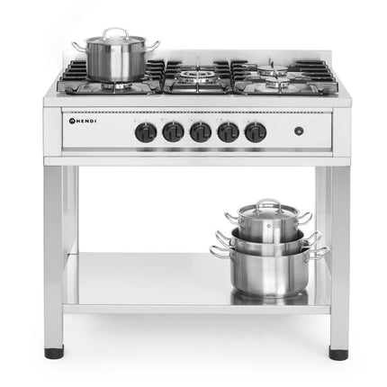 HENDI Gasherd - 5 Kochfelder – offener Unterbau – Kitchen Line – 14.3 kW – 900 × 640 × 910 mm – weitere Produktansicht