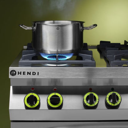 HENDI Gasherd 4-flammig mit Ofen GN 1 / 1 – Kitchen Line – 230 V / 3000 W – 19 kW – 800 × 722 × 900 mm – weitere Produktansicht