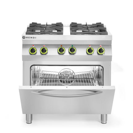 HENDI Gasherd 4-flammig mit Ofen GN 1 / 1 – Kitchen Line – 230 V / 3000 W – 19 kW – 800 × 722 × 900 mm – weitere Produktansicht