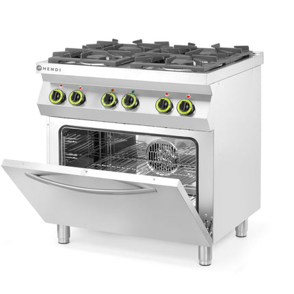 HENDI Gasherd 4-flammig mit Ofen GN 1 / 1 – Kitchen Line – 230 V / 3000 W – 19 kW – 800 × 722 × 900 mm – weitere Produktansicht
