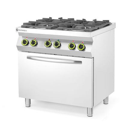 HENDI Gasherd 4-flammig mit Ofen GN 1 / 1 – Kitchen Line – 230 V / 3000 W – 19 kW – 800 × 722 × 900 mm – weitere Produktansicht