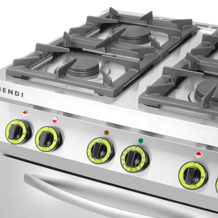 HENDI Gasherd 4-flammig mit Ofen GN 1 / 1 – Kitchen Line – 230 V / 3000 W – 19 kW – 800 × 722 × 900 mm – weitere Produktansicht