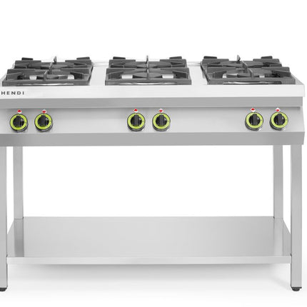 HENDI Gasherd - 6 Kochfelder – offener Unterbau – Kitchen Line – 28.5 kW – 1200 × 700 × 900 mm – Produktansicht