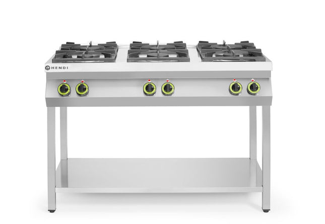 HENDI Gasherd - 6 Kochfelder – offener Unterbau – Kitchen Line – 28.5 kW – 1200 × 700 × 900 mm – Produktansicht