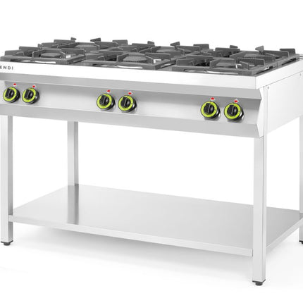 HENDI Gasherd - 6 Kochfelder – offener Unterbau – Kitchen Line – 28.5 kW – 1200 × 700 × 900 mm – weitere Produktansicht