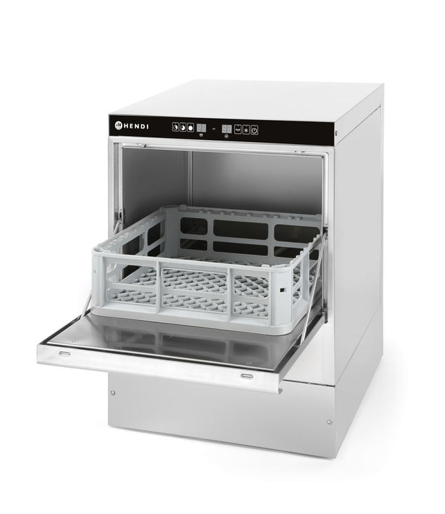 HENDI Geschirrspüler 40 × 40 – elektromechanische Steuerung – Budget Line – mit Spülmittelpumpe – 230 V / 2800 W – 470 × 510 × 710 mm – Produktansicht