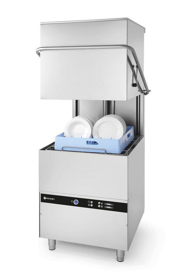 HENDI Haubengeschirrspüler 50 × 50 - elektromechanische Steuerung – Budget Line – mit Spülmittelpumpe – 400 V / 8600 W – 745 × 903 × 1406 mm – Produktansicht
