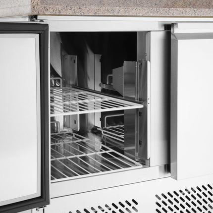Arktic Pizzatisch – dreitürig mit Aufsatzkühlvitrine 380+40 l – 254 l – 230 V / 400 W – 700 × 1400 × 943 mm – weitere Produktansicht