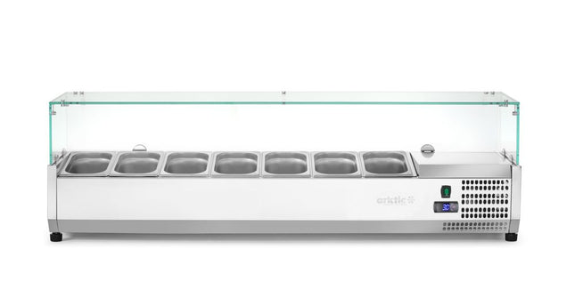 Arktic Aufsatz-Kühlvitrine Gastronorm 1 / 4 – 7x GN 1 / 4 – GN 1 / 4 – 31.5 l – 230 V / 180 W – 335 × 1505 × 460 mm – Produktansicht
