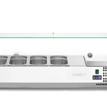 Arktic Aufsatz-Kühlvitrine Gastronorm 1 / 3 – 4x GN 1 / 3 – GN 1 / 3 – 24 l – 230 V / 180 W – 400 × 1208 × 456 mm – Produktansicht