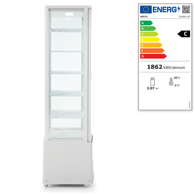 Arktic Kühlvitrine 270 Liter – Weiß – 230 V / 290 W – 520 × 550 × 1870 mm – Produktansicht