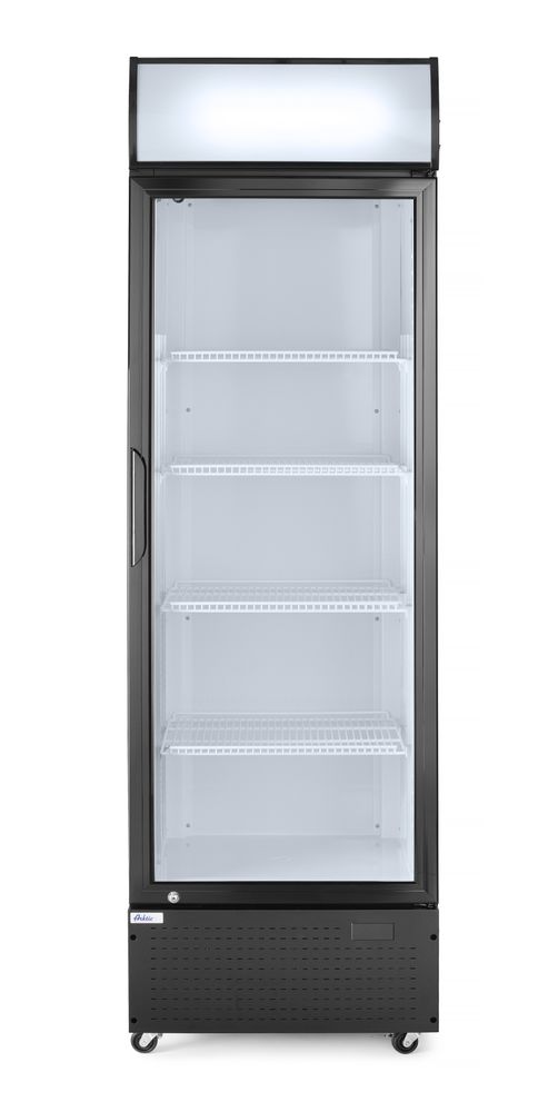 Arktic Eintüriger Kühlschrank mit hinterer Bar und hinterleuchteter Blende – 254 l – Schwarz – 230 V / 250 W – 578 × 605 × 1980 mm – Produktansicht