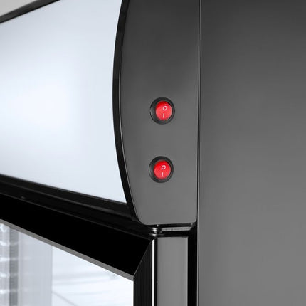 Arktic Eintüriger Kühlschrank mit hinterer Bar und hinterleuchteter Blende – 254 l – Schwarz – 230 V / 250 W – 578 × 605 × 1980 mm – weitere Produktansicht