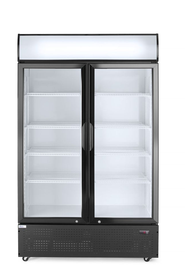 Arktic Rückwandkühlschrank mit hinterleuchteter Blende – zweitürig – 512 l – Schwarz – 230 V / 510 W – 1120 × 585 × 1900 mm – Produktansicht