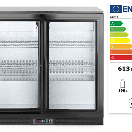 Arktic Kühlschrank hinten mit doppelten Schiebetüren – 158 l – Schwarz – 230 V / 160 W – 520 × 900 × 870 mm – weitere Produktansicht