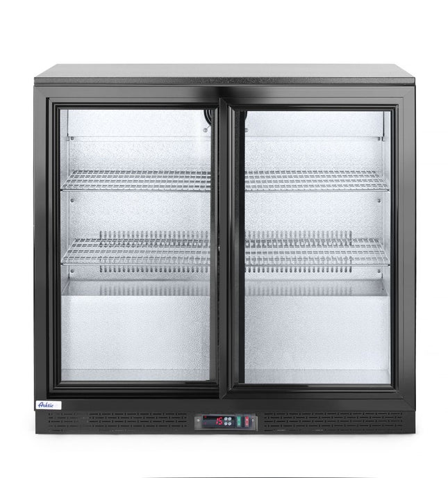 Arktic Kühlschrank hinten mit doppelten Schiebetüren – 158 l – Schwarz – 230 V / 160 W – 520 × 900 × 870 mm – Produktansicht