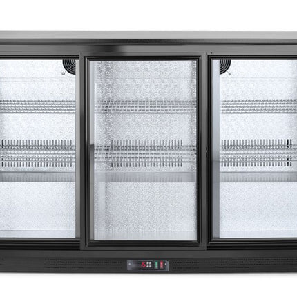 Arktic Kühlschrank mit drei Schiebetüren an der Bar – 254 l – Schwarz – 230 V / 160 W – 1350 × 520 × 865 mm – Produktansicht