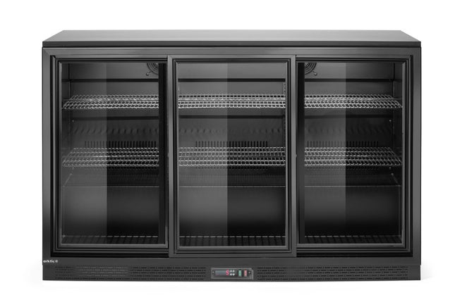 Arktic Kühlschrank mit drei Schiebetüren an der Bar – 254 l – 230 V / 160 W – Schwarz – 520 × 1350 × H 870 mm – Produktansicht