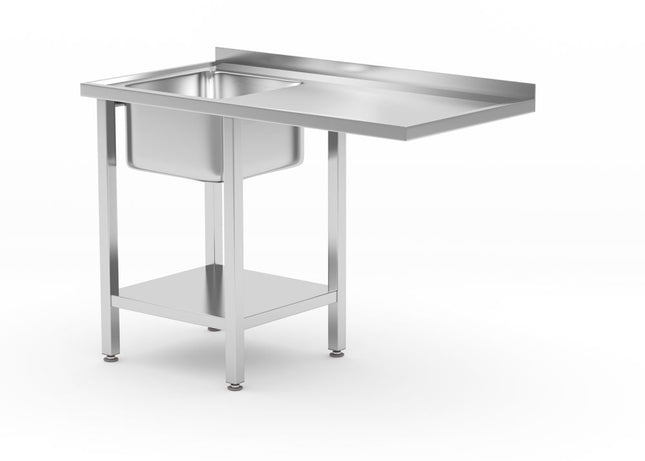HENDI Tisch mit Spüle – Ablageboden und Platz für Geschirrspüler – links – 1200 × 700 × 850 mm – Produktansicht