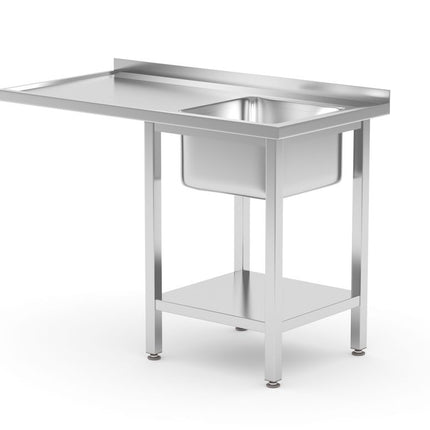 HENDI Tisch mit Spüle – Ablageboden und Platz für Geschirrspüler – rechts – 1200 × 700 × 850 mm – Produktansicht