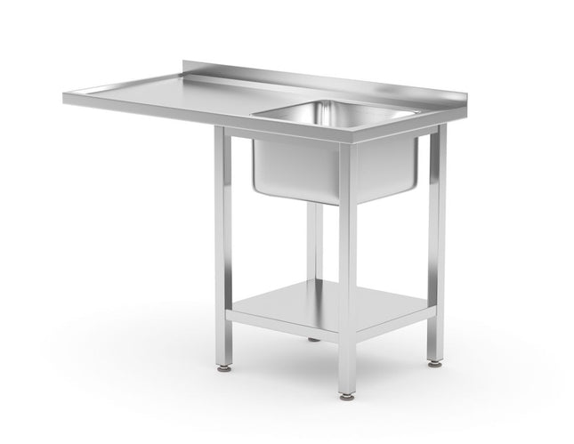 HENDI Tisch mit Spüle – Ablageboden und Platz für Geschirrspüler – rechts – 1200 × 700 × 850 mm – Produktansicht
