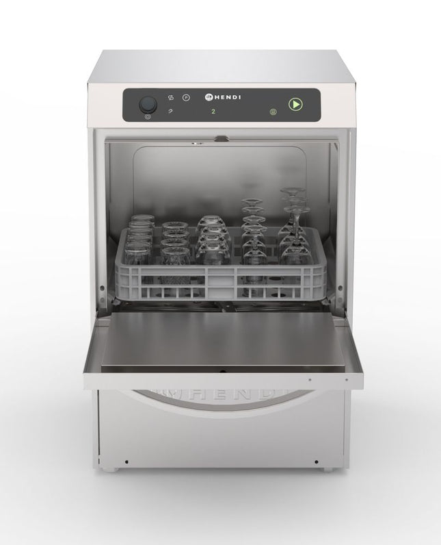 HENDI Geschirrspüler 35x35 –  elektronische Steuerung – Profi Line – 230 V / 2970 W – Silber – 423 × 466 × H 639 mm  – Produktansicht