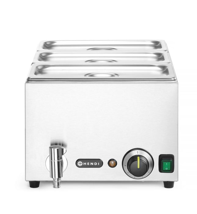 HENDI Wasserbad-Set mit Ablasshahn Ranger – GN 1 / 1 – 230 V / 1000 W – 605 × 332 × H 242 mm – Produktansicht
