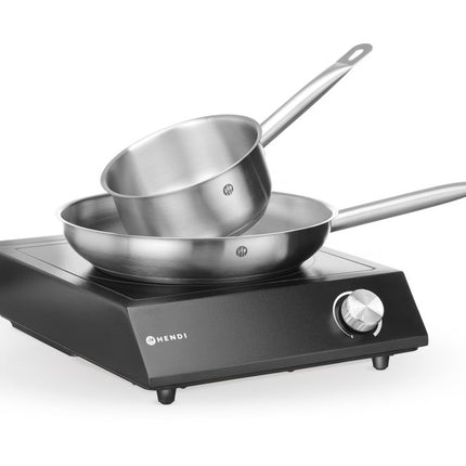 HENDI Set: Induktionskocher 3500 W + Stielkasserolle + Bratpfanne – 230 V / 3500 W – Schwarz – 320 × 395 × H 95 mm – Weitere Ansicht