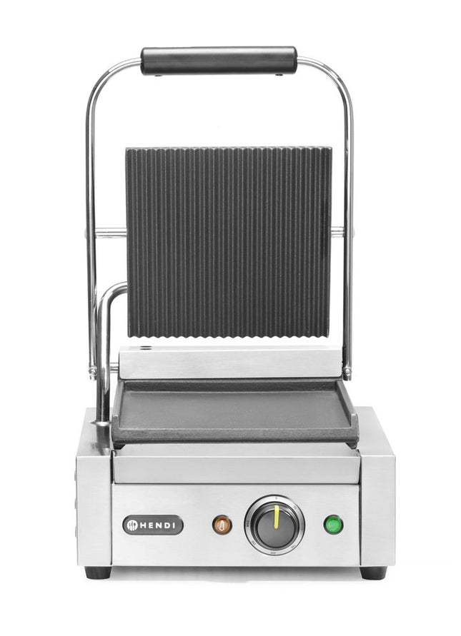 HENDI Kontaktgrill - Einzelversion – oben gerillt – unten glatt – 230 V / 1800 W – 310 × 375 × 216 mm – Produktansicht