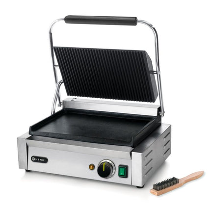 HENDI Kontaktgrill - Panini – oben gerillt – unten glatt – 230 V / 2200 W – 430 × 375 × 216 mm – weitere Produktansicht