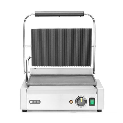 HENDI Kontaktgrill - Panini – oben gerillt – unten glatt – 230 V / 2200 W – 430 × 375 × 216 mm – Produktansicht