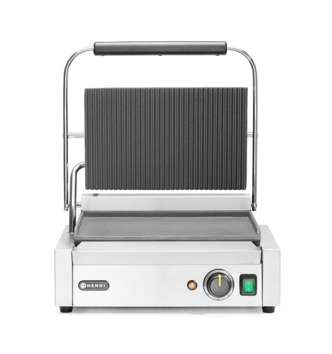 HENDI Kontaktgrill - Panini – oben gerillt – unten glatt – 230 V / 2200 W – 430 × 375 × 216 mm – Produktansicht