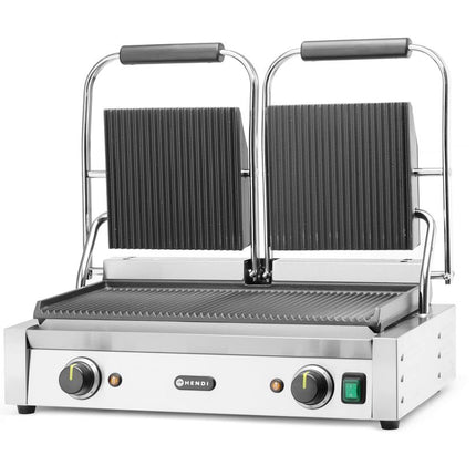 HENDI Kontaktgrill - Doppelversion – gerillte Ausführung – oben und unten gerillt – 230 V / 3600 W – 570 × 375 × 216 mm – weitere Produktansicht