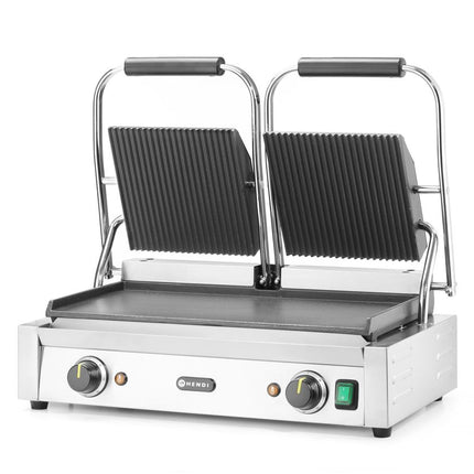 HENDI Kontaktgrill - Doppelversion – oben gerillt – unten glatt – 230 V / 3600 W – 570 × 375 × 216 mm – weitere Produktansicht