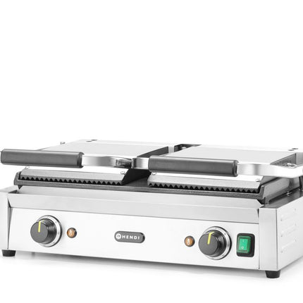 HENDI Kontaktgrill - Doppelversion – oben gerillt – unten glatt – 230 V / 3600 W – 570 × 375 × 216 mm – weitere Produktansicht