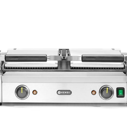 HENDI Kontaktgrill - Doppelversion – oben gerillt – unten glatt – 230 V / 3600 W – 570 × 375 × 216 mm – weitere Produktansicht