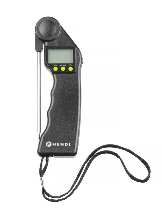 HENDI Digitales Thermometer mit klappbarer Sonde – Schwarz – 160 × 55 × H 20 mm – Produktansicht